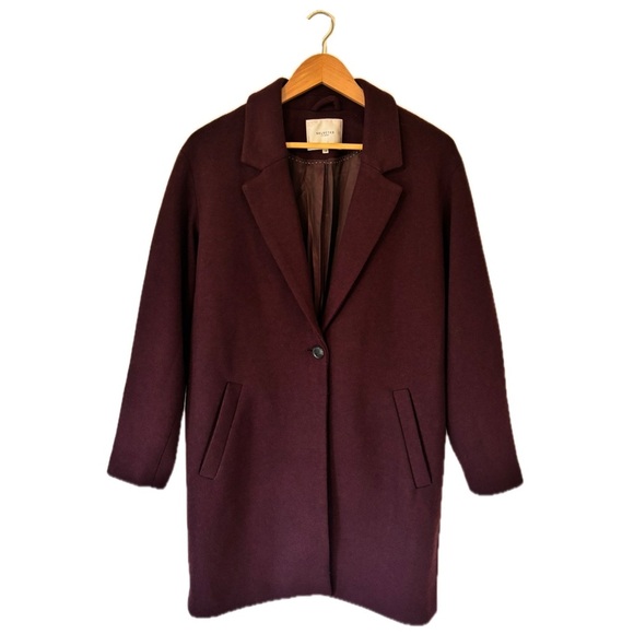Selected Femme Purple Maroon Burgundy Eggplant Plum Wool Blend Midi Coat Jacket - Picture 1 of 13